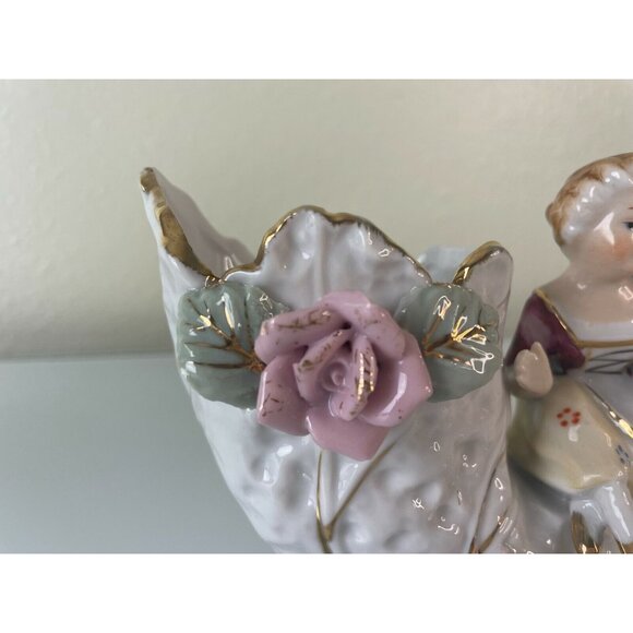 Vintage Bond Ware Double Planter, Lady Holding Bird, Ceramic, Home Decor - Picture 3 of 12